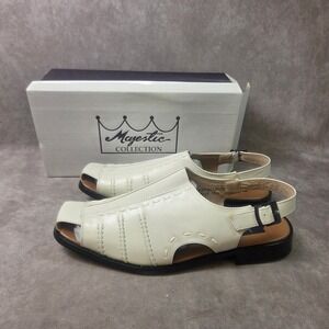 Majestic Collection Mens Dove Wht Leather Slingback Sandals 33225 Size 10.5 NIB